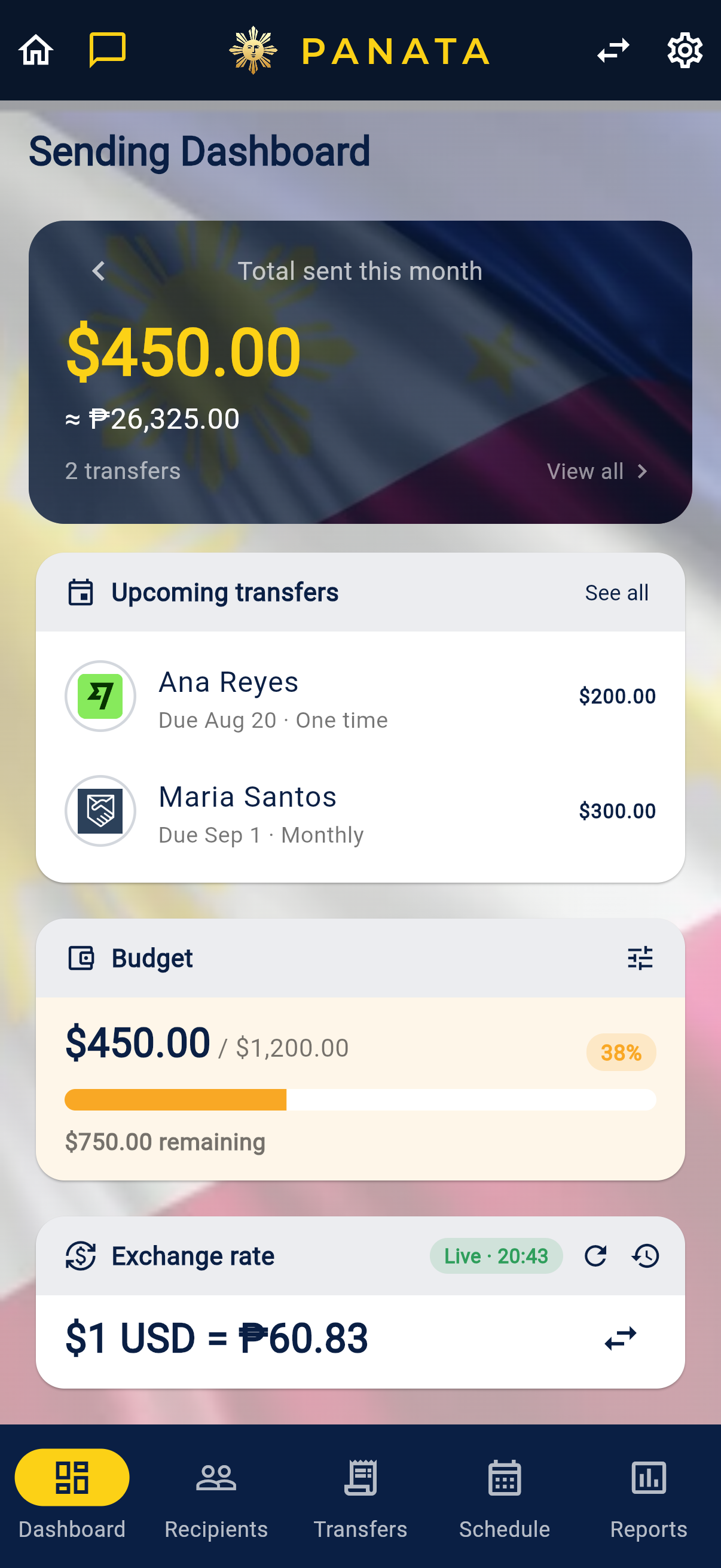 Sending dashboard